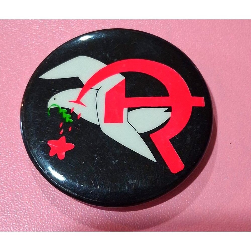 Vintage White Dove Hammer & Star Pinback Button 1.75" Diameter Communist Symbol